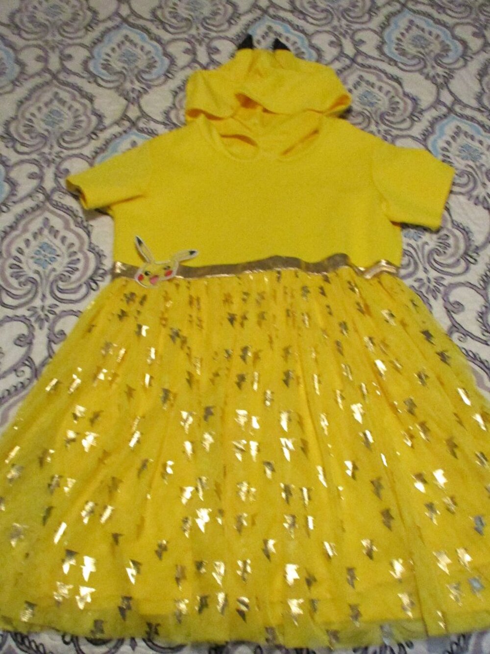 NWOT Pokemon Pikachu Yellow Dress with Gold Hooded Ears Girls Size XXL 14/16